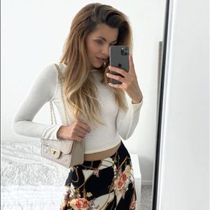 Nude Quilted Crossbody Bag with Red Interior